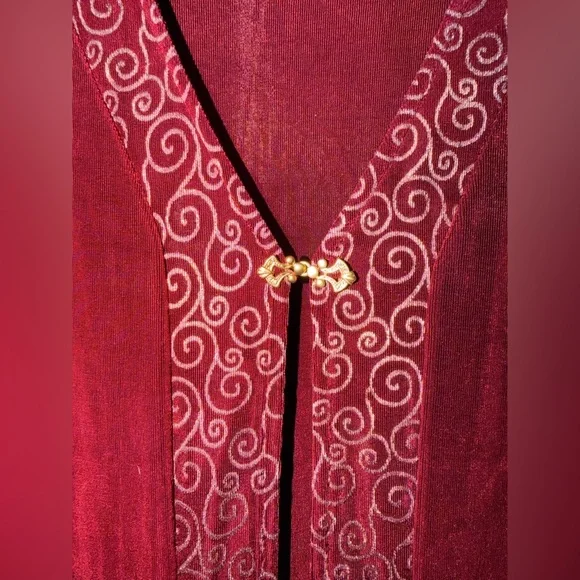 Slinky Brand burgundy gold scroll topper cardigan duster in the small size - Picture 3 of 5